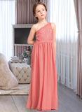 Annabel A-Line One-Shoulder Floor-Length Chiffon Lace Junior Bridesmaid Dress STAP0013500