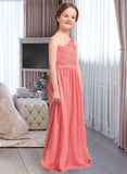 Annabel A-Line One-Shoulder Floor-Length Chiffon Lace Junior Bridesmaid Dress STAP0013500