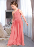 Annabel A-Line One-Shoulder Floor-Length Chiffon Lace Junior Bridesmaid Dress STAP0013500