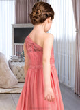 Annabel A-Line One-Shoulder Floor-Length Chiffon Lace Junior Bridesmaid Dress STAP0013500