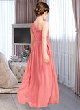 Annabel A-Line One-Shoulder Floor-Length Chiffon Lace Junior Bridesmaid Dress STAP0013500