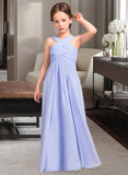 Erin A-Line V-neck Floor-Length Chiffon Junior Bridesmaid Dress With Ruffle STAP0013501