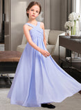 Erin A-Line V-neck Floor-Length Chiffon Junior Bridesmaid Dress With Ruffle STAP0013501