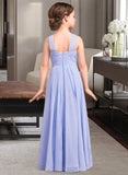 Erin A-Line V-neck Floor-Length Chiffon Junior Bridesmaid Dress With Ruffle STAP0013501