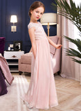 Iliana A-LineScoopNeckFloor-LengthChiffonLaceJuniorBridesmaidDress#81155 STAP0013502