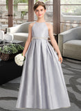 Danielle A-Line Scoop Neck Floor-Length Taffeta Junior Bridesmaid Dress With Beading Bow(s) STAP0013506