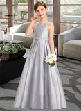 Danielle A-Line Scoop Neck Floor-Length Taffeta Junior Bridesmaid Dress With Beading Bow(s) STAP0013506