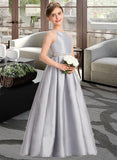 Danielle A-Line Scoop Neck Floor-Length Taffeta Junior Bridesmaid Dress With Beading Bow(s) STAP0013506