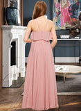 Ina A-Line Square Neckline Floor-Length Chiffon Junior Bridesmaid Dress With Cascading Ruffles STAP0013509