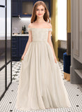 Scarlett A-Line Off-the-Shoulder Floor-Length Chiffon Lace Junior Bridesmaid Dress STAP0013514