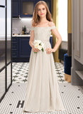 Scarlett A-Line Off-the-Shoulder Floor-Length Chiffon Lace Junior Bridesmaid Dress STAP0013514