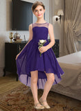 Donna A-Line Scoop Neck Asymmetrical Chiffon Junior Bridesmaid Dress With Ruffle STAP0013515