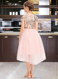 Frances A-Line Scoop Neck Asymmetrical Tulle Junior Bridesmaid Dress With Sequins STAP0013531