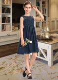 Melany Empire Scoop Neck Knee-Length Chiffon Lace Junior Bridesmaid Dress With Ruffle Beading Sequins STAP0013532