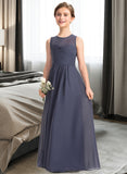 Jaliyah A-Line Scoop Neck Floor-Length Chiffon Junior Bridesmaid Dress With Ruffle STAP0013533