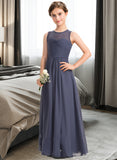 Jaliyah A-Line Scoop Neck Floor-Length Chiffon Junior Bridesmaid Dress With Ruffle STAP0013533