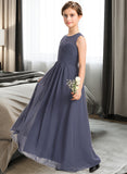 Jaliyah A-Line Scoop Neck Floor-Length Chiffon Junior Bridesmaid Dress With Ruffle STAP0013533