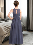 Jaliyah A-Line Scoop Neck Floor-Length Chiffon Junior Bridesmaid Dress With Ruffle STAP0013533