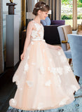 Maia Ball-Gown/Princess Scoop Neck Floor-Length Tulle Junior Bridesmaid Dress With Flower(s) Bow(s) STAP0013534