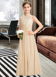 Angelique A-Line Scoop Neck Floor-Length Chiffon Lace Junior Bridesmaid Dress STAP0013539