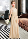 Angelique A-Line Scoop Neck Floor-Length Chiffon Lace Junior Bridesmaid Dress STAP0013539