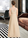 Angelique A-Line Scoop Neck Floor-Length Chiffon Lace Junior Bridesmaid Dress STAP0013539