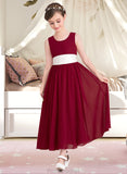 Cara Empire A-Line Scoop Neck Ankle-Length Chiffon Junior Bridesmaid Dress With Sash Bow(s) STAP0013542