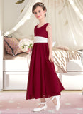 Cara Empire A-Line Scoop Neck Ankle-Length Chiffon Junior Bridesmaid Dress With Sash Bow(s) STAP0013542