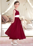 Cara Empire A-Line Scoop Neck Ankle-Length Chiffon Junior Bridesmaid Dress With Sash Bow(s) STAP0013542