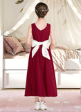 Cara Empire A-Line Scoop Neck Ankle-Length Chiffon Junior Bridesmaid Dress With Sash Bow(s) STAP0013542