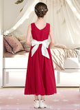 Cara Empire A-Line Scoop Neck Ankle-Length Chiffon Junior Bridesmaid Dress With Sash Bow(s) STAP0013542