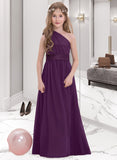 Azaria A-Line One-Shoulder Floor-Length Chiffon Junior Bridesmaid Dress With Ruffle STAP0013544