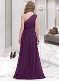 Azaria A-Line One-Shoulder Floor-Length Chiffon Junior Bridesmaid Dress With Ruffle STAP0013544