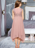 Sadie A-Line Scoop Neck Tea-Length Chiffon Lace Junior Bridesmaid Dress STAP0013547