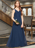 Sierra A-Line V-neck Floor-Length Chiffon Junior Bridesmaid Dress With Bow(s) STAP0013548