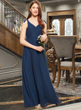 Sierra A-Line V-neck Floor-Length Chiffon Junior Bridesmaid Dress With Bow(s) STAP0013548