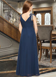 Sierra A-Line V-neck Floor-Length Chiffon Junior Bridesmaid Dress With Bow(s) STAP0013548