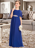 Rosalie A-Line Scoop Neck Floor-Length Chiffon Junior Bridesmaid Dress With Ruffle Beading STAP0013560