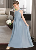 India A-Line V-neck Floor-Length Chiffon Junior Bridesmaid Dress With Ruffle STAP0013561