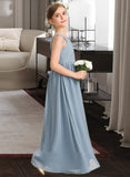 India A-Line V-neck Floor-Length Chiffon Junior Bridesmaid Dress With Ruffle STAP0013561