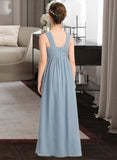 India A-Line V-neck Floor-Length Chiffon Junior Bridesmaid Dress With Ruffle STAP0013561