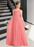 Mercedes EmpireV-neckFloor-LengthChiffonJuniorBridesmaidDressWithRuffleBeadingSequins#173291 STAP0013562