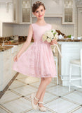 Silvia A-Line Scoop Neck Knee-Length Lace Junior Bridesmaid Dress With Sash Bow(s) STAP0013563