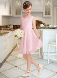 Silvia A-Line Scoop Neck Knee-Length Lace Junior Bridesmaid Dress With Sash Bow(s) STAP0013563