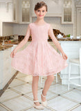 Silvia A-Line Scoop Neck Knee-Length Lace Junior Bridesmaid Dress With Sash Bow(s) STAP0013563