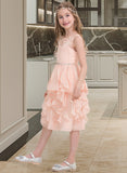 Aria A-Line Scoop Neck Knee-Length Chiffon Junior Bridesmaid Dress With Beading Sequins Cascading Ruffles STAP0013565