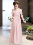 Skylar A-Line V-neck Floor-Length Chiffon Junior Bridesmaid Dress With Cascading Ruffles STAP0013567