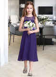 Helen A-Line Scoop Neck Tea-Length Chiffon Junior Bridesmaid Dress STAP0013569