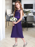 Helen A-Line Scoop Neck Tea-Length Chiffon Junior Bridesmaid Dress STAP0013569