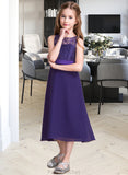 Helen A-Line Scoop Neck Tea-Length Chiffon Junior Bridesmaid Dress STAP0013569